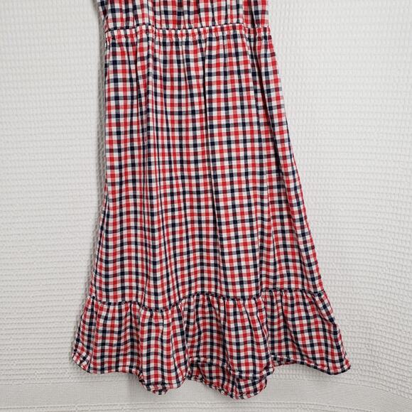 Oshkosh B'gosh Gingham Girls 10/10A Red White Blue Sundress Ruffle Patriotic - Picture 12 of 15